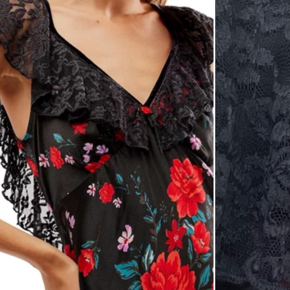 Free People Warm Hearts Lace & Satin Midi Dress, Black Multi size XS NWT - Picture 2 of 8